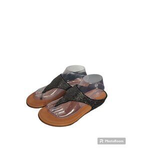 ☀️Fitflop Women's Lulu Glitz Black and Tan Sparkle Sandals, Size 8